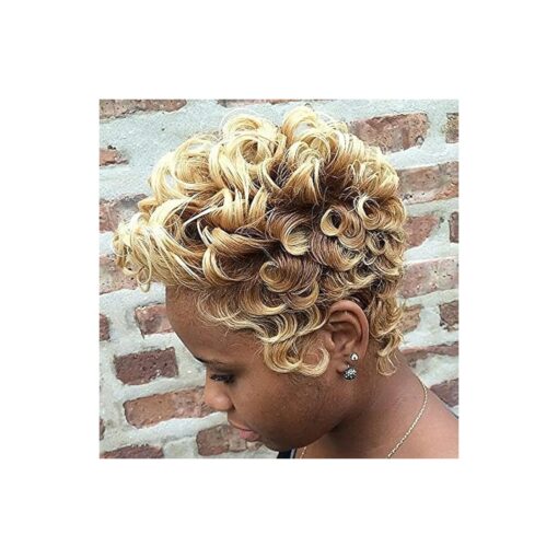 Short Omber Blonde Wig Short Pixie Cut Curly Wig Synthetic Wigs for African American Women