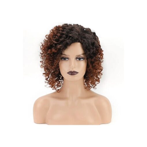 XIUFAXIRUSI XIUFAXIRUSI Short Ombre Brown Curly Afro Wigs for Black Women Short Kinky Curly Wig Natural Looking Synthetic Full Hair Wig