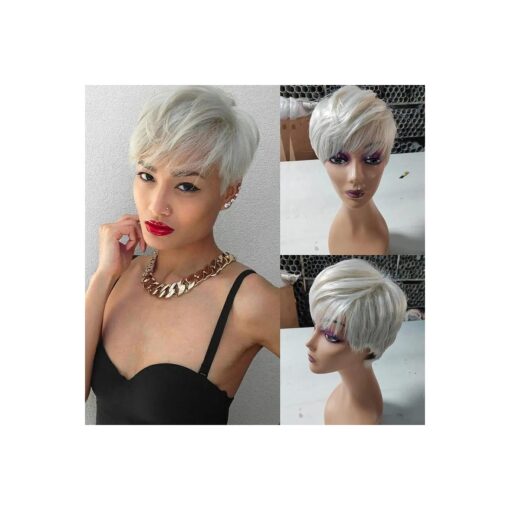 Synthetic Short Wigs for Black/White Women Natural Colored Hair Wigs for Women Short Hair Wigs with Bangs ( Creamy White )