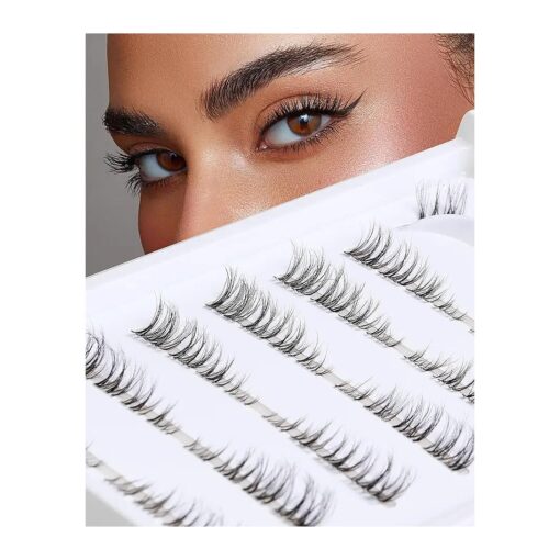 Cluster Lashes Wispy Cat Eye Half Lashes Natural Looking False Eyelashes Fluffy Thin Band Eyelashes Extension 3D C Curl Volume False Lashes 3/4 Small Lashes 7 Pairs DY18