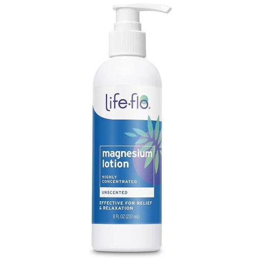 LIFE-FLO Magnesium Lotion, Unscented Body Lotion, Relief and Relaxation w/Magnesium Chloride from Zechstein Seabed, Dermatologist Tested, Hypoallergenic, 60-Day Guarantee, Not Tested on Animals, 8oz