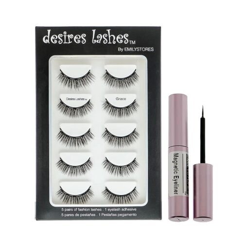 Magnetic Eyelashes Natural Magnet Faux-Lashes Multipack Kit 5Pairs, Grace