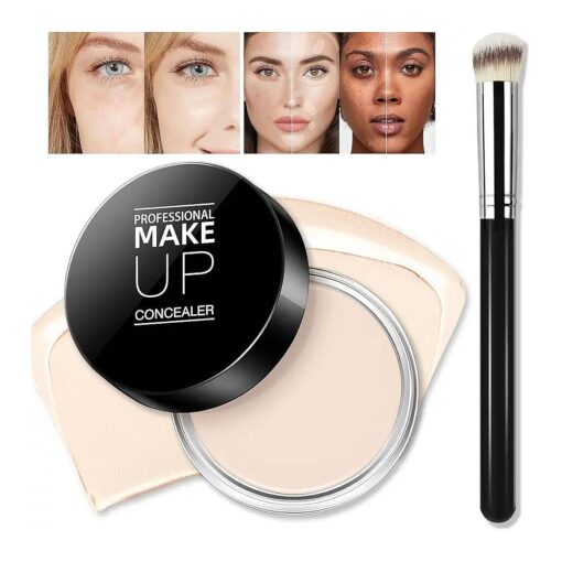 Cream Concealer Full Coverage Makeup, Matte Color Correcting Concealer with Brush, Waterproof, Conceals Blemish, Pores and Spots, Under Eye Makeup Concealer for Dark Circles ( # 01 IVORY WHITE )