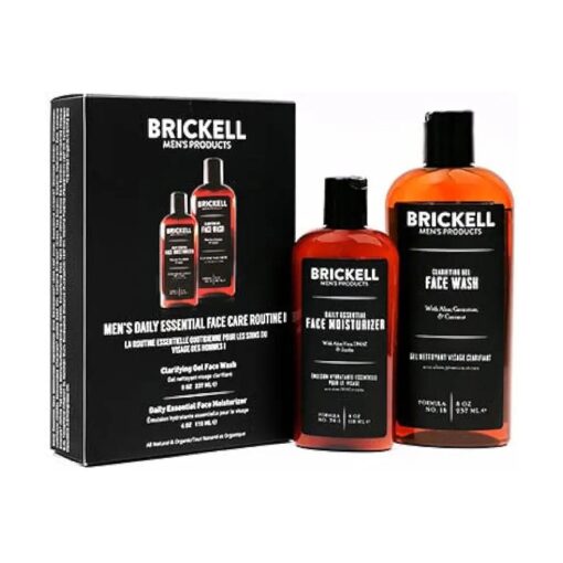 Brickell Men 's Daily Essential Face Care Routine I, Gel Facial Cleanser Wash and Face Moisturizer Lotion, Natural and Organic, Unscented, Skincare Gift Set