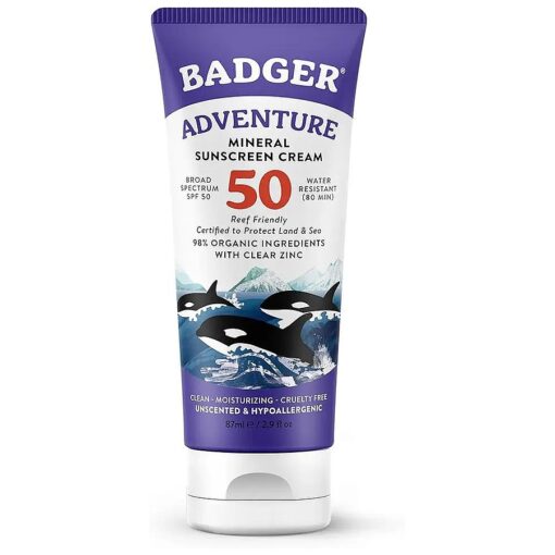 Mineral Sunscreen SPF 50 Zinc Oxide Sunscreen with 98 % Organic Ingredients, Reef-Safe, Broad-Spectrum, Hypoallergenic, Water Resistant, Unscented Adventure Sport Sunscreen 2.9 fl oz