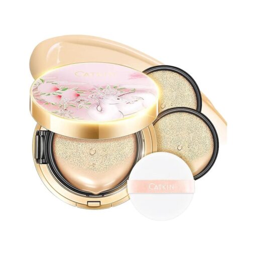 Catkin Blossom BB Cream Air Cushion Foundation Natural Coverage Moist Glowy Finish Breathable Face Makeup with 2 Refills Beige ( C01 Ivory Light )