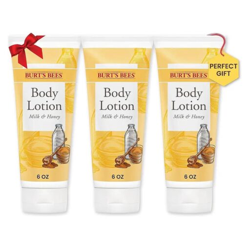 Burt 's Bees Stocking Stuffers, Body Lotion Christmas Gifts With Milk and Honey, Moisturizing Lotion for Normal to Dry Skin, 98.6 Percent Natural Origin Skin Care, 6 oz, Bottle ( 3-Pack )