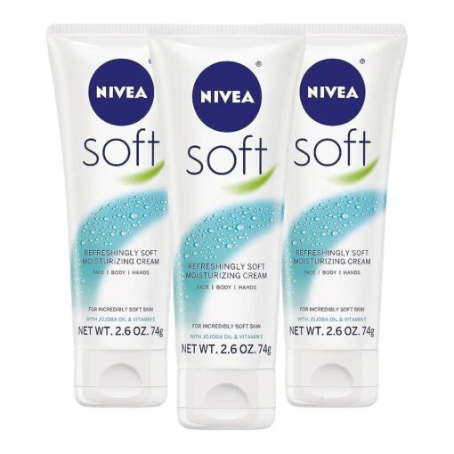 NIVEA Soft Cream, Refreshingly Soft Moisturizing Cream, Body Cream, Face Cream, and Hand Cream, 3 Pack of 2.6 Oz Tubes