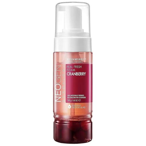 DERMALOGY by NEOGENLAB Real Fresh Foam Cleanser, Cranberry 5.6 Fl Oz ( 160g ) - Revitalizing & Hydrating Gentle Cleansing Foam with Real Cranberries, Clean Beauty - Korean Skin Care