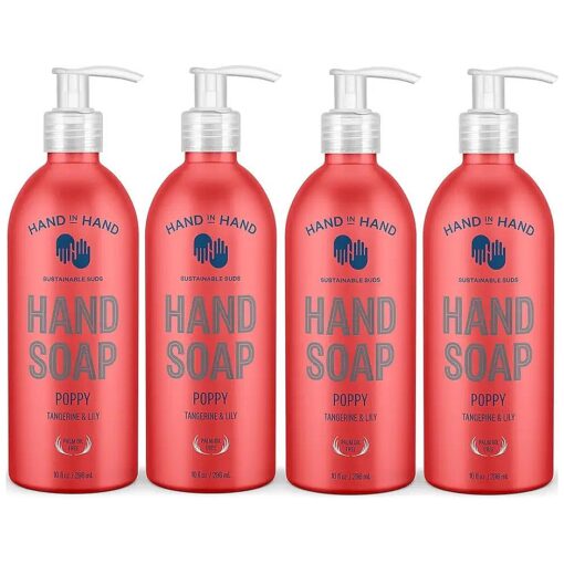 Hand in Hand Nourishing Liquid Hand Soap, 10 Fl Oz, Tangerine & Lily, Poppy Scent, 4 Pack