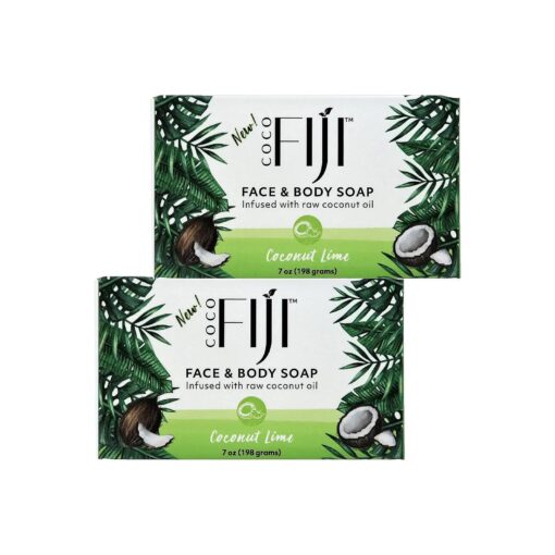 Coco Fiji Soap Bar for Face and Body Infused With Organic Coconut Oil, Coconut Lime, Essential Oil, Natural Soap for Moisturizing & Pore Purifying Skin, 7 oz, Pack of 2