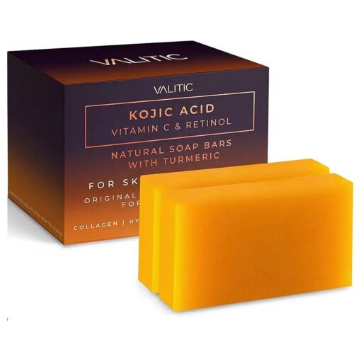 VALITIC Kojic Acid Vitamin C and Retinol Soap Bars with Turmeric for Dark Spot - Original Japanese Complex Infused with Collagen, Hyaluronic Acid, and Vitamin E ( 2 Pack )