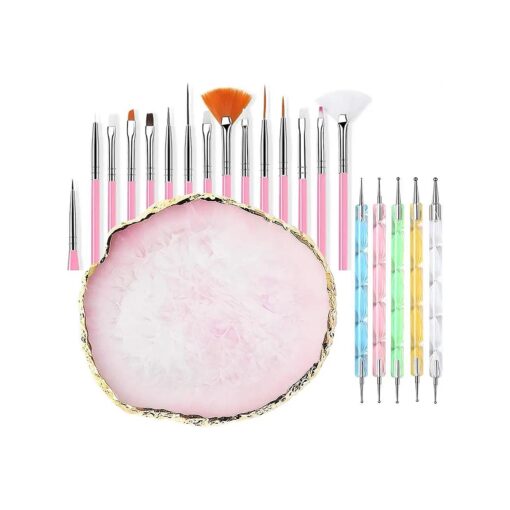 20 Pieces Nail Art Brushes with 1 Piece Nail Palette Nail Tips Natural Nail Supplies Nail Palette Nail Polish Palette Manicure Design Tools