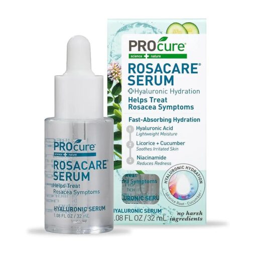 PROcure Rosacare Face Serum, Ultra-Hydrating Rosacea Treatment with Hyaluronic Acid & Niacinamide, Moisturizing, Instant Redness Relief to Reduce Skin Dryness, 1.08 Fl Oz ( 32mL )