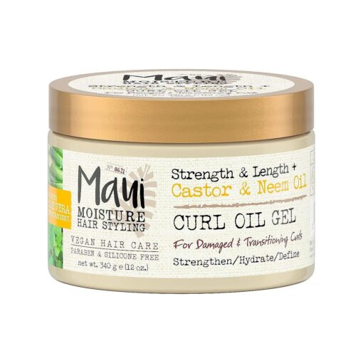 Maui Moisture Strength & Length + Castor & Neem Oil Curl Oil Gel, Natural Curl Hair Product, 12 Oz