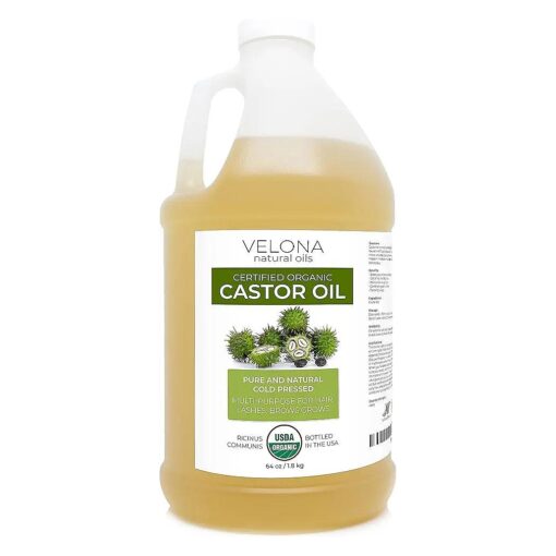 velona USDA Certified Organic Castor Oil - 64 oz | For Hair, Boost Eyelashes, Eyebrows | Cold pressed, Natural Oil, USP Grade | Hexane Free