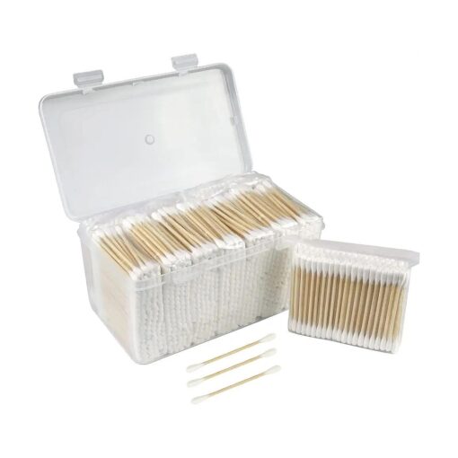 eyxformula 1000 PCS Bamboo Cotton Swabs In Storage Box Natural Organic Cotton Swabs With Wooden Sticks - Double Tips Biodegradable Cotton Buds For Ear Wax Removal, Makeup, Personal Care, Art & Craft