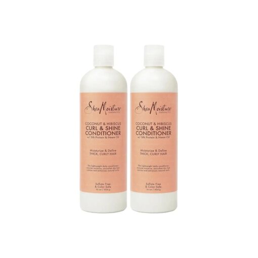 Shea Moisture Shampoo & Conditioner Set - Curl & Shine, Coconut & Hibiscus Hair Care Formulas for Moisturizing & Defining Thick, Curly Hair, 16 Oz Ea