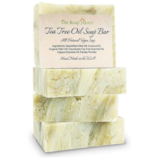 TEA TREE SOAP BAR - 4 Natural Tea Tree Oil Soap Bars for Face, Hand, Foot, Body Wash - Fights Acne, Itch, Body Odor, 4 Large 4.5 oz Bars, Handmade in USA with Non-GMO Ingredients