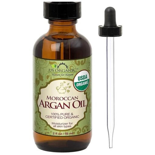 Moroccan Argan Oil, USDA Certified Organic,100 % Pure & Natural, Cold Pressed Virgin, Unrefined, 2 Oz in Amber Glass Bottle, for Hair treatment, Skin, Nail, Cuticle, Sourced from Morocco .