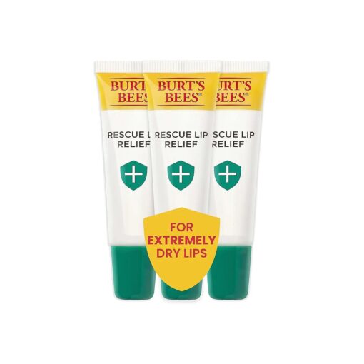 Burt 's Bees Rescue Lip Relief Lip Balm, With Shea Butter and Echinacea, Tint-Free, Natural Origin Lip Care, 3 Tubes, 0.35 oz .