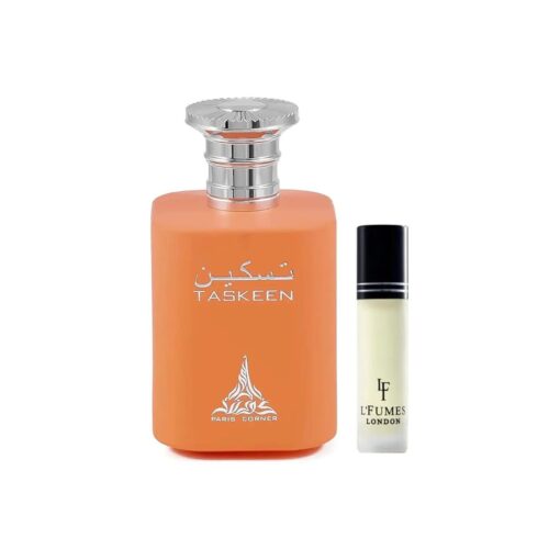 Paris Corner Taskeen Peach Tea Perfume EDP 3.4Fl Oz with 8ml L'Fumes Roll-On Layering Perfume Oil UNISEX - EDP and Oil Combo