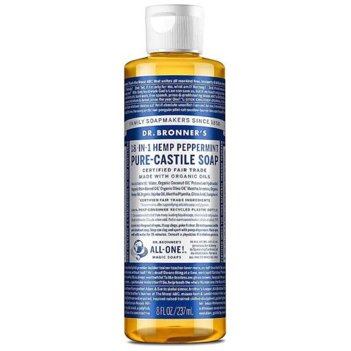 Dr. Bronner 's - Pure-Castile Liquid Soap ( Peppermint, 8 ounce ) - Made with Organic Oils, 18-in-1 Uses : Face, Body, Hair, Laundry, Pets and Dishes, Concentrated, Vegan, Non-GMO