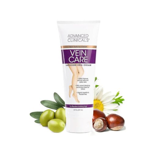 Advanced Clinicals Varicose Veins Cream For Legs | Spider Vein & Varicose Vein Cream | Collagen Cream | Vitamin K Cream | Arnica Cream | Strengthens Capillaries & Improves Circulation, 8 Fl Oz