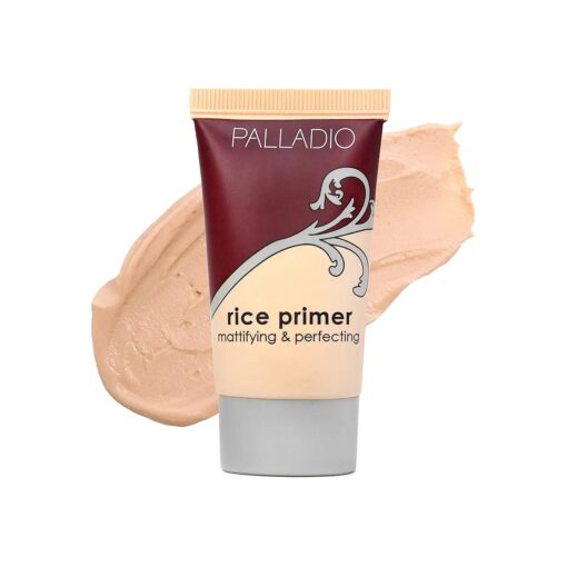 Palladio Rice Primer, Formulated with Natural Rice, Controls Oil on Your Skin and Locks in Makeup, Lightweight with a Smooth Matte Finish, Reduces Facial Shine, for All Skin Types, Beige, 0.71 Fl Oz