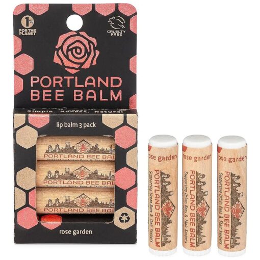 Portland Bee Balm All Natural Handmade Beeswax Based Lip Balm, Rose Garden 3 Count