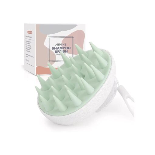 AIMIKE Scalp Massager Shampoo Brush, Scalp Scrubber w/Soft Silicone Bristles, Scalp Brush/Exfoliator for Washing Hair, Dandruff Removal & Hair Growth Stimulator, Hair Scrubber on Wet Dry Hair - Green