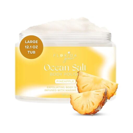 Sea Salt Body Scrub by Florida Suncare - Ocean Salt Body Polish Infused with Marine Algae - Exfoliating Face and Body Scrub - Facial Scrub Exfoliator to Tackle Acne ( Pineapple, 12.1 oz )