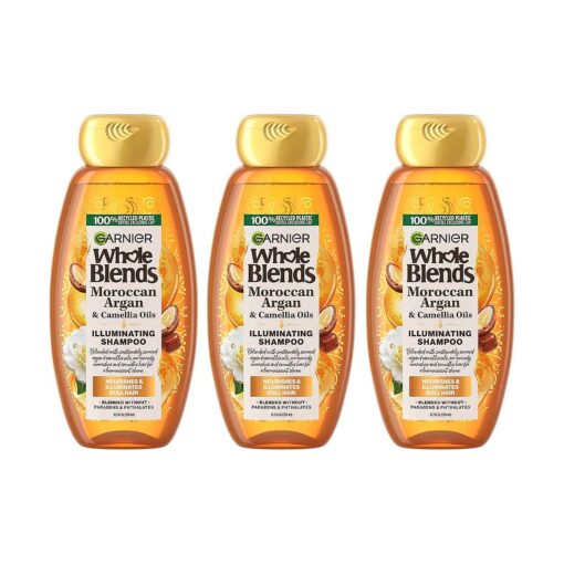 Garnier Whole Blends Moroccan Argan & Camellia Oils Illuminating Shampoo for Silky Shine, 12.5 Fl Oz, 3 Count ( Packaging May Vary )