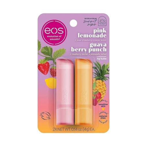 eos Sunset Sips Lip Balms- Pink Lemonade & Guava Berry Punch, All-Day Moisture, Lip Care, 0.14 oz, 2-Pack