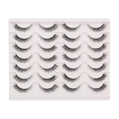 Gmagictobo False Eyelashes Natural Short Clear Band Cat Eye Lashes Light 3D Faux Mink Eyelashes Wispy Fake Eye Lashes Pack 14 Pairs