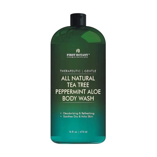 First Botany, ALL Natural Body Wash - Fights Body Odor, AthleteaEUR ( tm ) s Foot, Jock Itch, Nail Issues, Dandruff, Acne, Eczema, Shower Gel for Women & Men, Skin Cleanser -16 fl oz ( Tea Tree Mint )