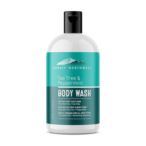 PURELY NORTHWEST-Natural Tea Tree & Peppermint Body Wash for Men & Women-Refreshing Daily Soap for Body Odor & Hygiene, Acne-Effectively Soothes Jock Itch, Chafing & Athletes Foot-Discolored Nails-9oz