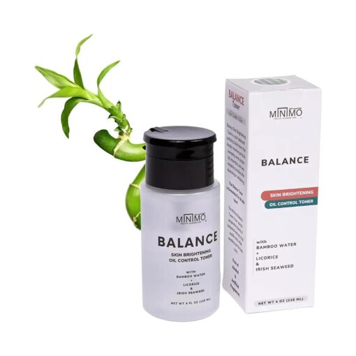 Minimo Balance Skin Brightening + Oil Control Daily Facial Toner - Hydrate & Detox Skin & Even Skin Tone - with Witch Hazel & Bamboo Water - Alcohol Free 4 oz