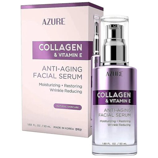 AZURE Collagen & Vitamin E Anti Aging Facial Serum - Restoring, Smoothing & Hydrating Face Serum - Reduces Fine Lines & Wrinkles, Repairs Dry, Tired & Dehydrated Skin - Skin Care Made in Korea - 50mL