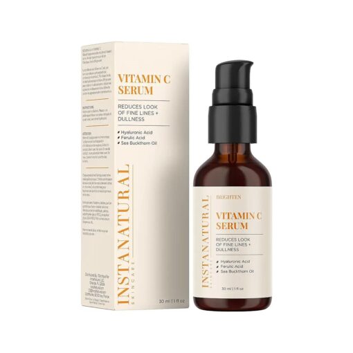 InstaNatural Vitamin C Face Serum, Brightens, Hydrates and Reduces Signs of Aging, with Vitamin C, Hyaluronic and Ferulic Acid, 1 FL Oz