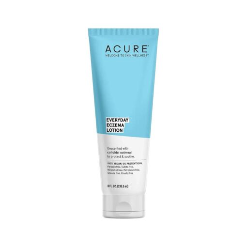 Acure Everyday Eczema Lotion - Daily Skin Protectant with 2 % Colloidal Oatmeal for Sensitive, Easily Irritated Skin & Cocoa Butter for Moisturizing Dry Chapped Skin - 100 % Vegan - Unscented, 8 Fl Oz