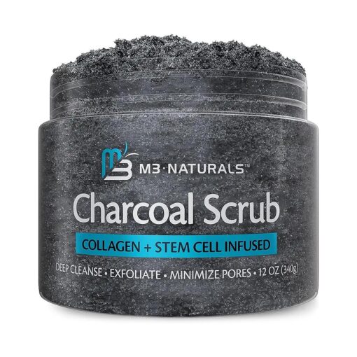 Charcoal Scrub Face Foot & Body Exfoliator Infused with Collagen and Stem Cell Natural Exfoliating Salt Body Scrub for Toning Skin Cellulite Skin Care Body by M3 Naturals