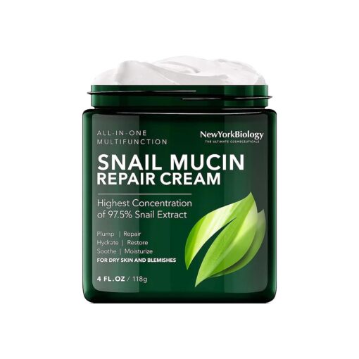 New York Biology 97.5 % Korean Snail Mucin Moisturizer - Face Cream 4 Fl Oz - 100 g - Face Moisturizer for Dry Skin - Skin Care Moisturizing and Hydrating Facial Moisturizer