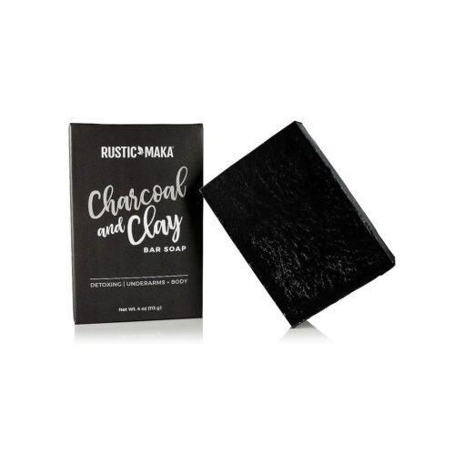 Rustic Maka Activated Charcoal + Clay Natural Soap Bar, DETOX + CLEANSE, for Acne, Problem Skin, Excess Oil Control, Face, Body and Underarm Detox, Oily to Normal Skin