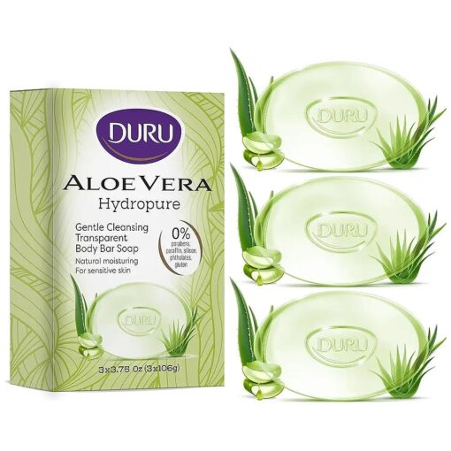 Duru Aloe Vera Glycerin Bar Soap - Vegan Transparent Cleansing Bar Moisturizing Sensitive Skin Wash for Women and Men Plant Based - 3 Pack