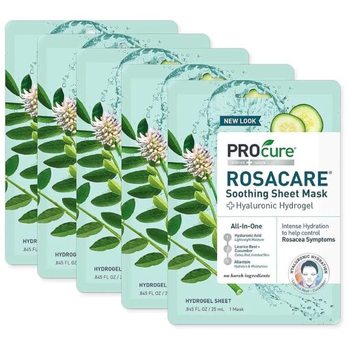 PROcure Rosacare Soothing Sheet Face Mask with Hyaluronic Hydrogel for Rosacea Symptoms, 5 Masks