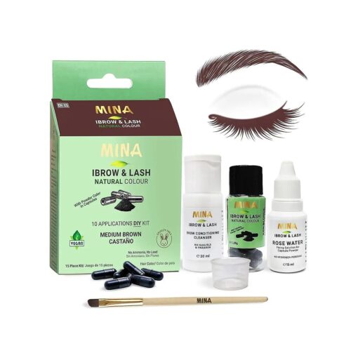 Mina ibrow & Lash Tint kit Medium Brown| Natural Spot coloring and Brow Tinting Kit Powder in Capsule, Water and Smudge Proof | Instant Brow dye, No Ammonia, No Lead