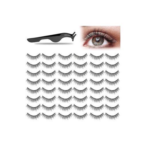 24 Pairs Reusable Self Adhesive Eyelashes No Glue Needed False Eyelashes Natural Look Easy to Apply Eye Lashes with Fake Eyelash Extension Applicator Tool ( Natural Style,10 x 7 x 7 mm )