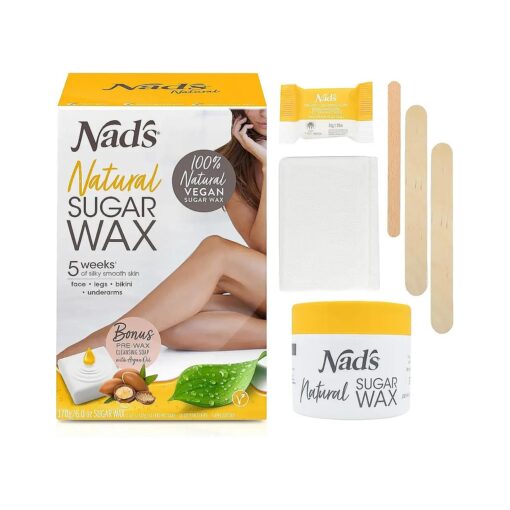 Nad 's Wax Hair Removal For Women - Body+Face Wax - All Skin Types - At Home Waxing Kit With 6 Oz Sugar Wax, Cleansing Soap, Wooden Spatula, Re-Usable Cotton Strips