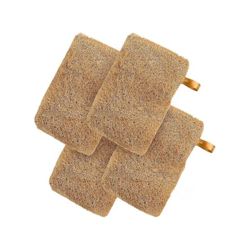 Natural Sun Dried Bath Loofah, Body Sponge & Scrubber for Men & Women, Organic Luffa for Bath Shower Skin Exfoliation Pack of 4 Brown